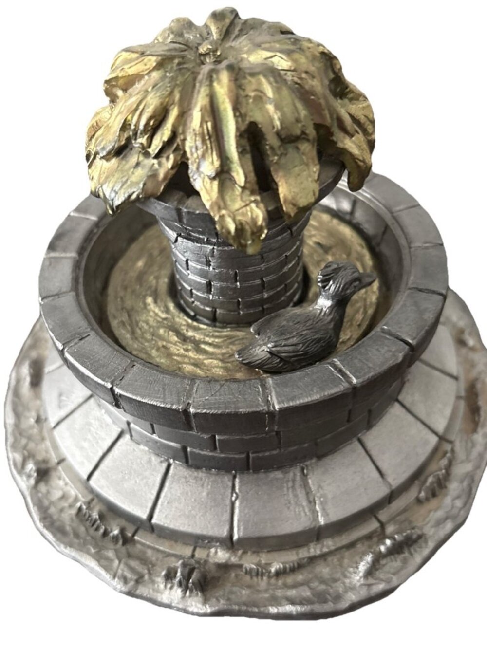 1998 Pewter Village Wishing Fountain Duck Michael Ricker Numbered Signed